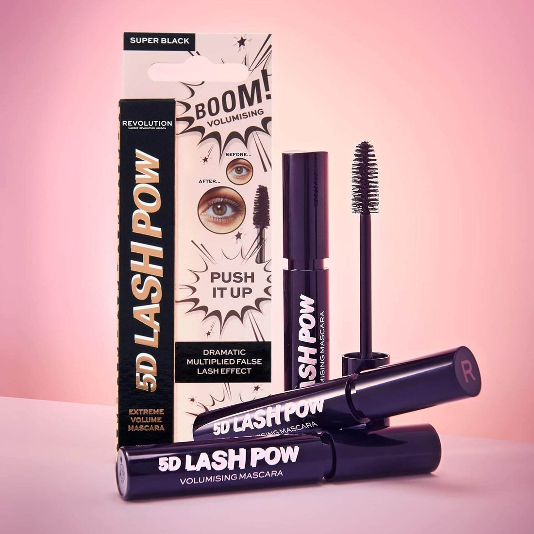 5D Lash Pow volumising mascara with super black color for thickening and lengthening lashes without clumping