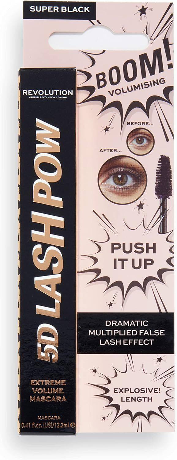 5D mascara package showing volumizing extreme volume mascara for longer, thicker lashes with dramatic false lash effect in super black color