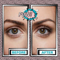 Close-up of an eye showing before and after effects of 5D mascara for longer, thicker, and lifted eyelashes without clumping