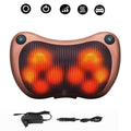 Electric neck and body massage pillow with kneading nodes and heating function, suitable for back, neck, abdomen, and thighs, includes adjustable strap and multiple power options.
