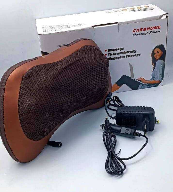 Electric neck and body massage pillow with heating function and adjustable strap for home and car use