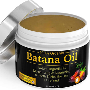 100% organic Batana Oil jar with natural moisturizing and nourishing ingredients for smooth and healthy hair, unrefined and dermatologically tested