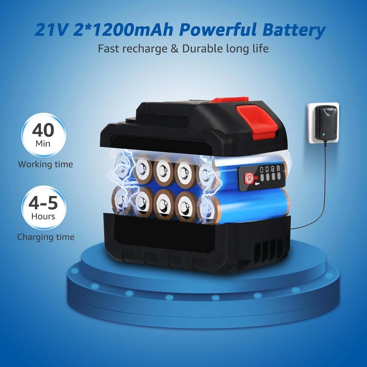 21V rechargeable high pressure water cleaning gun battery with 40 min runtime and 4-5 hours charging time