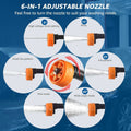 6-in-1 adjustable nozzle for high pressure water cleaning gun with multiple spray patterns including jetting, rinse, fan, mist, and wide angle