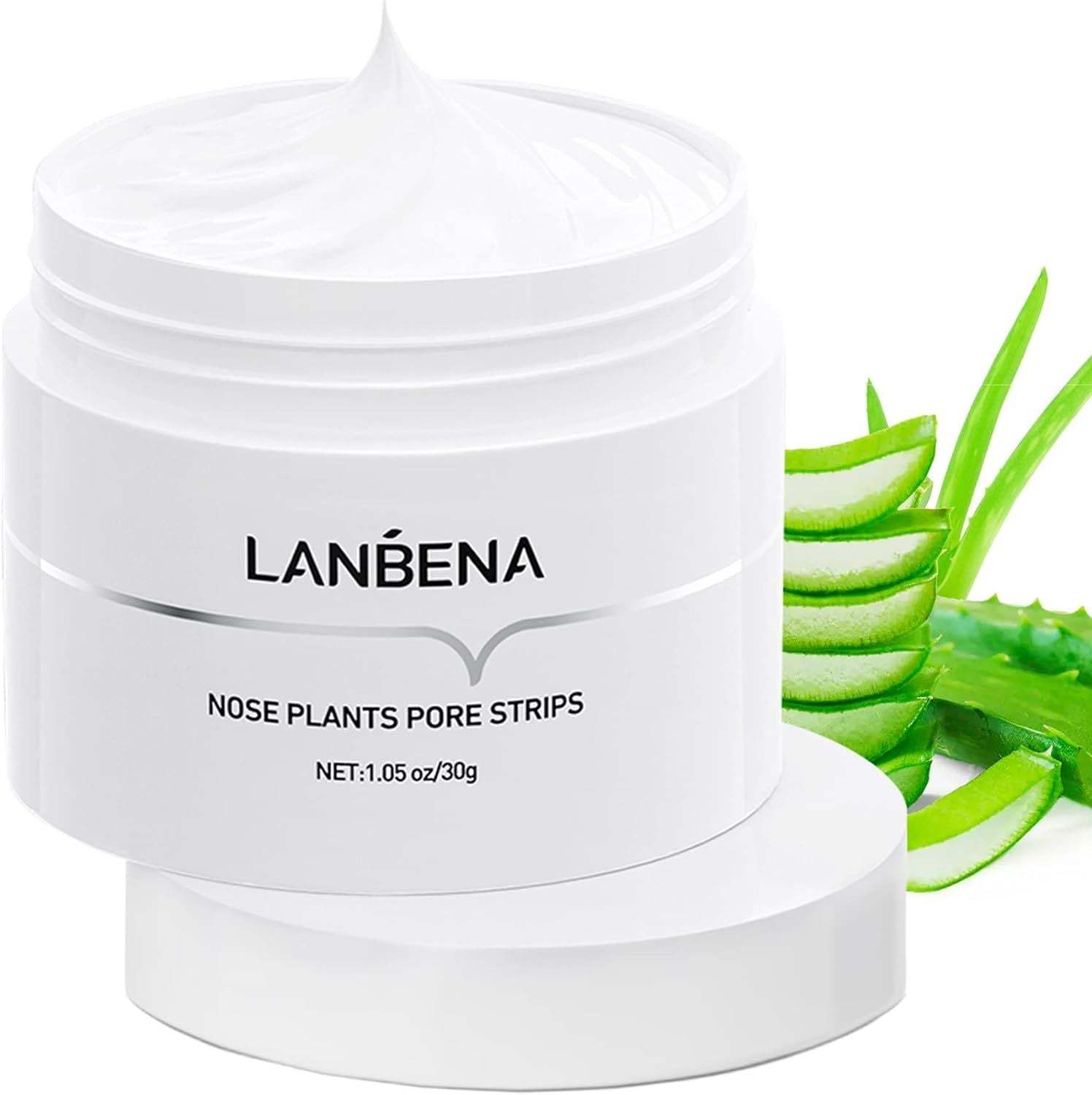 LANBENA cream for blackhead removal and pore cleansing with aloe vera, 30g jar with white creamy texture
