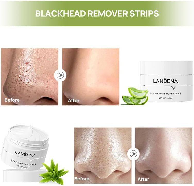 LANBENA blackhead remover cream with aloe vera for deep pore cleansing and clear skin before and after results on nose pores