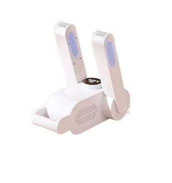 Compact portable shoe dryer with folding arms, digital temperature display, and one-click timer for drying shoes, socks, and gloves at a constant 45°C to prevent odor and moisture.